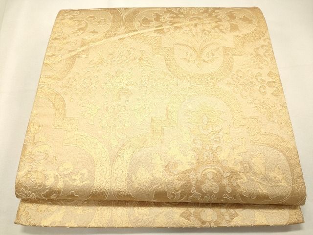 平和屋着物◎六通柄袋帯 吉祥花文 金糸 逸品 CAAI0380oy