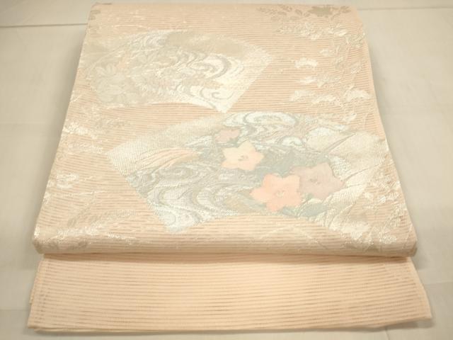 平和屋着物＊夏物　六通柄袋帯　地紙花文　銀糸　正絹　逸品　未使用　DAAT6159op
