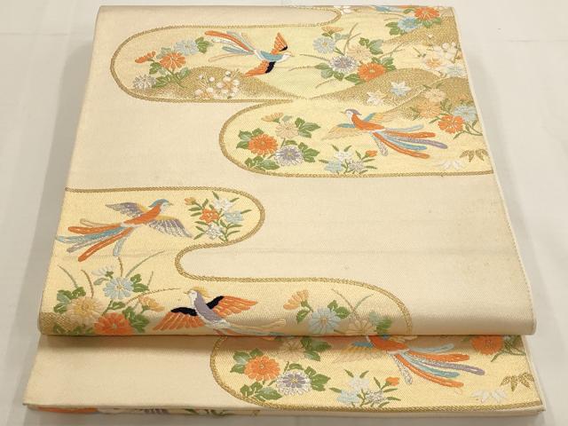 平和屋着物◎六通柄袋帯　唐織　エ霞花鳥文　金銀糸　正絹　逸品　AAAO7405st
