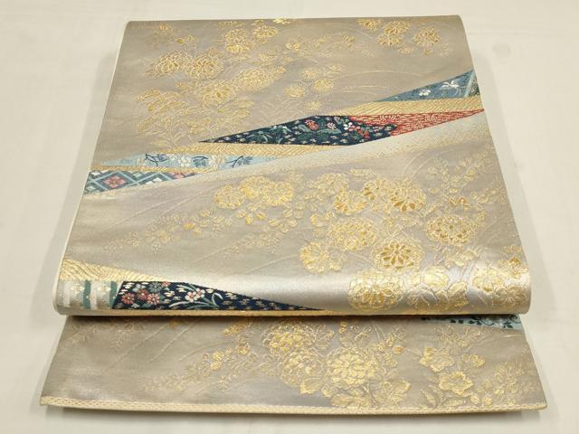 平和屋着物▼西陣の名門織元　いづくら謹製　六通柄袋帯　菊花段替小袖　金糸　正絹　逸品　AAAW0349wj