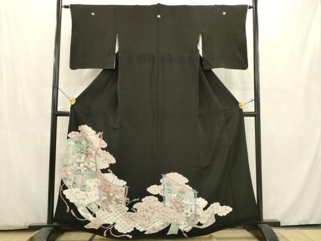 平和屋着物■豪華黒留袖　駒刺繍　几帳花文　正絹　逸品　AABC7368ma