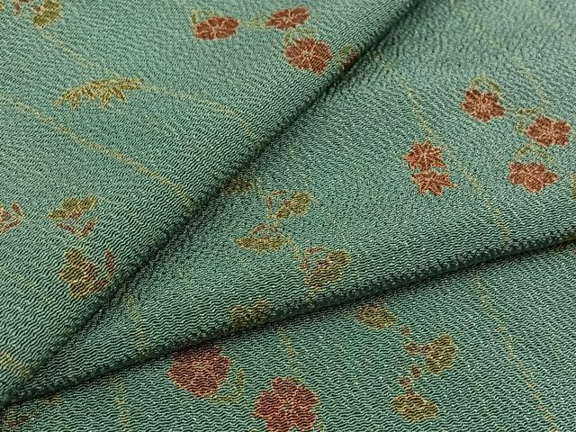 Full-Length Under-Kimono - 平和屋着物▽上質な小紋　単衣　草花文　鬼しぼ縮緬　正絹　逸品　AABD6457jh