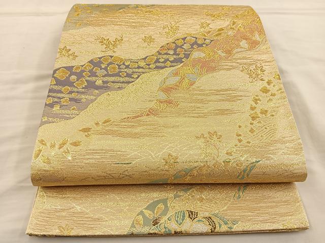 平和屋着物◎六通柄袋帯　道長花文　金銀糸　正絹　逸品　BAAT5872xa