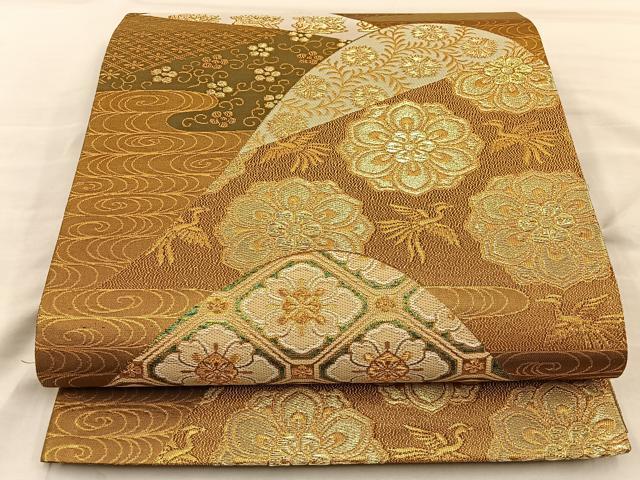 平和屋着物◎六通柄袋帯　唐織　遠山蜀江文　金糸　正絹　逸品　BAAT5875xa