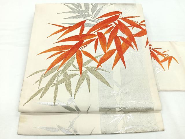 Rakuten - 平和屋着物◎九寸名古屋帯　唐織　笹竹文　金銀糸　正絹　逸品　CABD4934nb