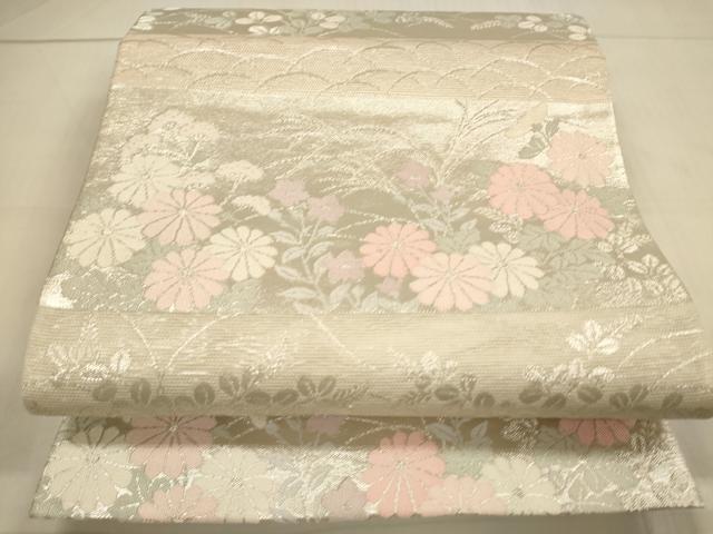 平和屋着物＊夏物　六通柄袋帯　横段草花文　銀糸　正絹　逸品　DAAT6153op