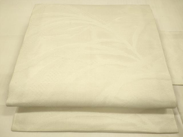 平和屋着物*夏物 九寸名古屋帯 草葉文 白緑色 正絹 逸品 DAAT7029cm