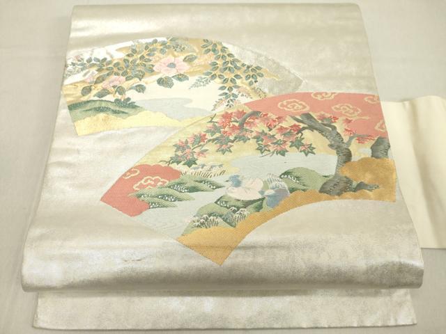 平和屋着物◎九寸名古屋帯　地紙鴛鴦花文　金銀糸　引箔　正絹　逸品　DAAZ8179cd