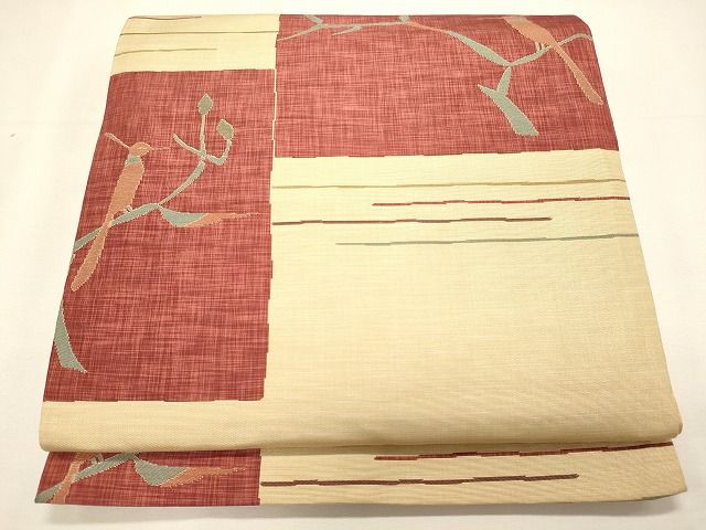 平和屋着物◎六通柄袋帯　休み鳥枝花文　逸品　CAAI0151oy