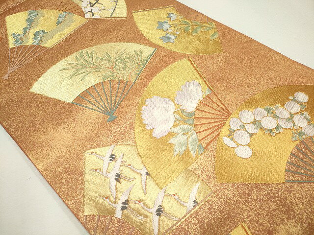 平和屋着物◎六通柄袋帯　本家加納　扇面飛鶴草花文　金糸　逸品　CAAG6672ou