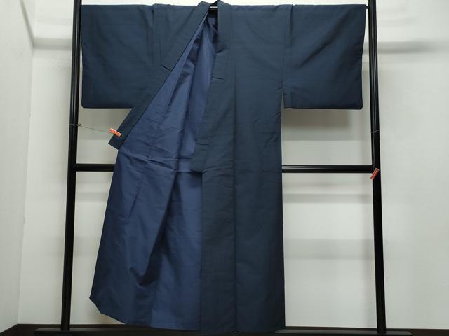 平和屋着物●男性　紬　アンサンブル　濃紺色　キングサイズ　正絹　逸品　CAAV6590vf