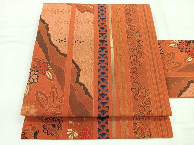 平和屋着物◎九寸名古屋帯　花間道　金彩　正絹　逸品　CABD4931nb
