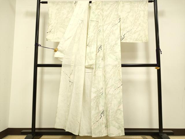 平和屋着物＊夏物　小紋　絽　枝梅文　正絹　逸品　DAAT4191du