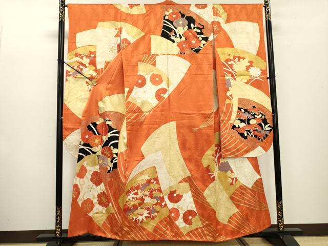 Rakuten - 平和屋着物■豪華振袖　駒刺繍　扇花松文　金彩　正絹　逸品　DABC6873fe