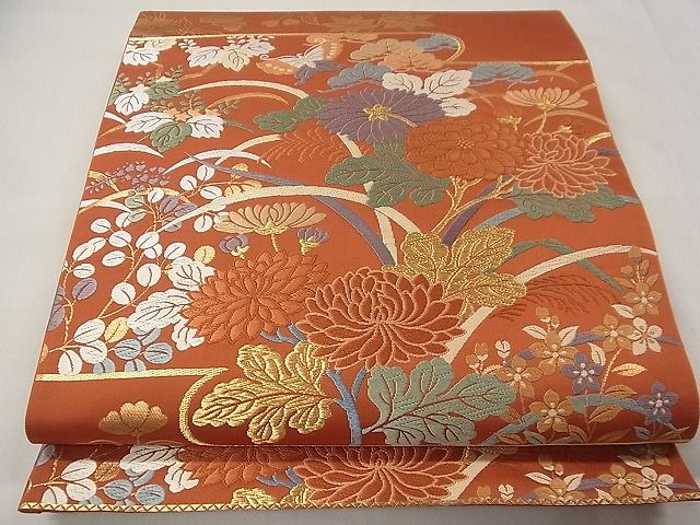 平和屋着物◎六通柄袋帯　唐織　能衣唐錦　花蝶文　金糸　逸品　CAAE5681vf