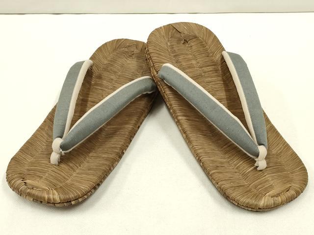 平和屋着物●男性　和装小物　雪駄　畳表　鼻緒:紬地　本革底　逸品　未使用　AABE9050ay