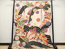 平和屋本店■極上 アンティーク 大正ロマン 振袖 駒刺繍 立波舞花文 金銀彩 珊瑚色地 逸品 CYAA2309s5