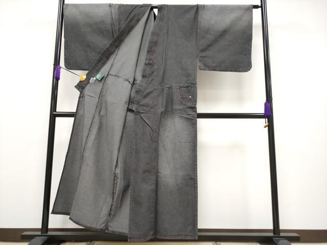 平和屋本店■極上　男性　デニム着物　キングサイズ　単衣　和遊楽　ポケット付き　綿　逸品　CYAA2359s5