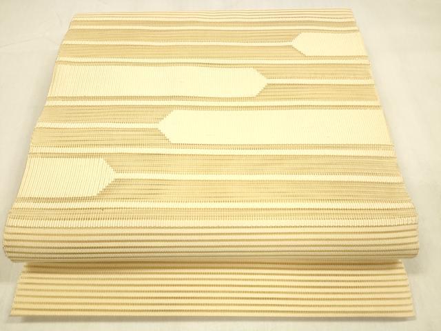 平和屋着物＊夏物　絽綴れ　八寸名古屋帯　横段文　蜂蜜色　正絹　逸品　DABA0863cm