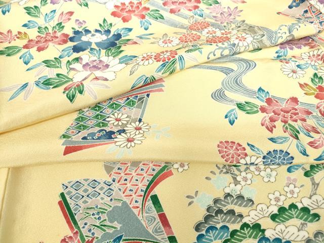 平和屋着物▽上質な小紋　単衣　流水冊子文　正絹　逸品　DABE4349az