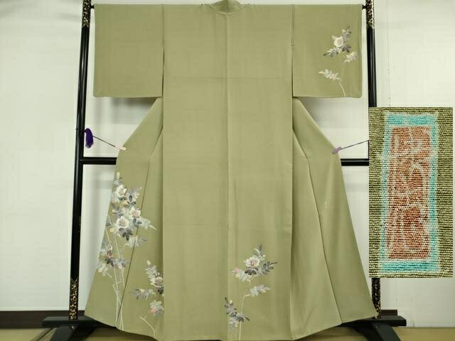 平和屋本店●極上　本加賀友禅作家　中町博志　訪問着　枝花文　柳茶色地　逸品　DZAB6079kh6