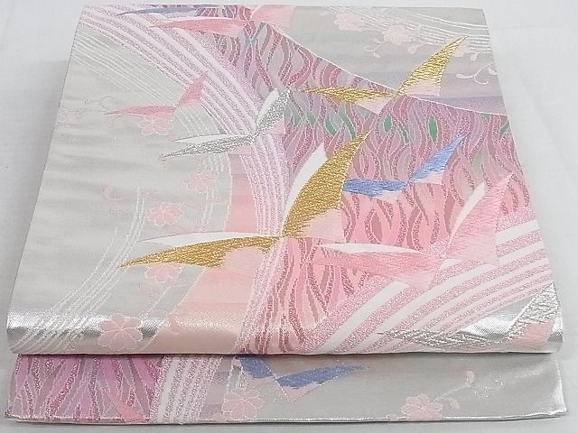 平和屋着物◎六通柄袋帯　唐織　花蝶文　金銀糸　正絹　逸品　AAAI3277Abw