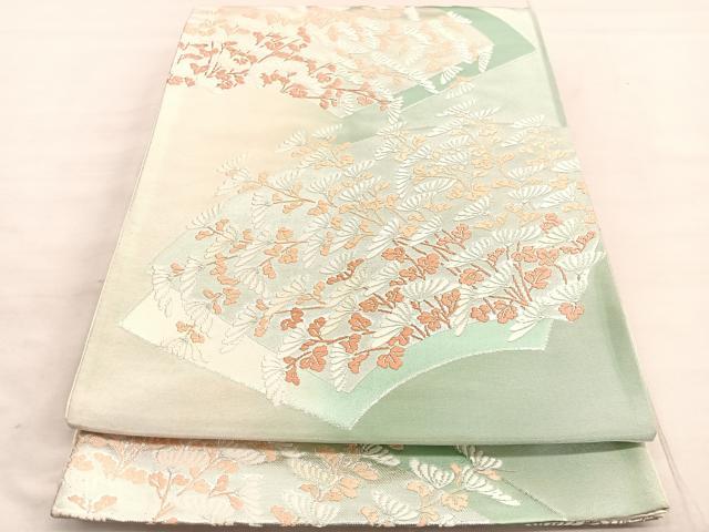 平和屋着物◎六通柄袋帯　唐織　地紙菊文　銀糸　正絹　逸品　BAAV5044hv