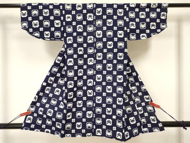 平和屋着物＊夏物　浴衣　子供　女の子　蟹　カニ　井桁　綿　DAAW2777ma