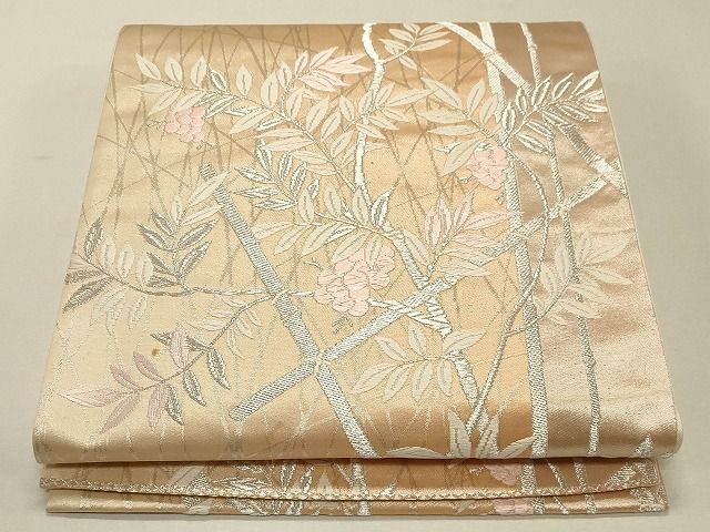 平和屋着物◎六通柄袋帯 唐織 笹文草花文 銀糸 逸品 CAAH7336dy