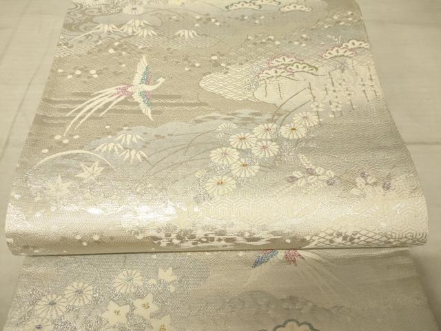 平和屋着物◎六通柄袋帯　唐織　花鳥文　銀糸　正絹　逸品　AAAZ6229cs