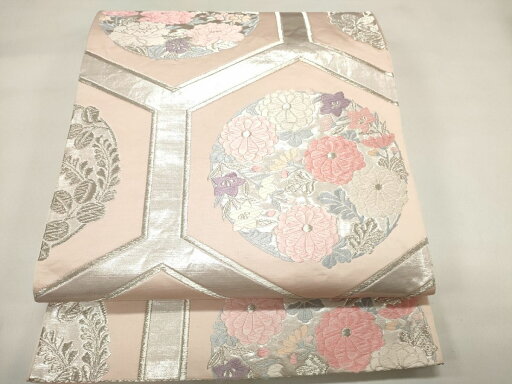 平和屋着物◎六通柄袋帯 唐織 亀甲花丸文 銀糸 逸品 CAAG5444ak 平和屋着物◎六通柄袋帯 唐織 亀甲花丸文 銀糸 逸品 CAAG5444ak