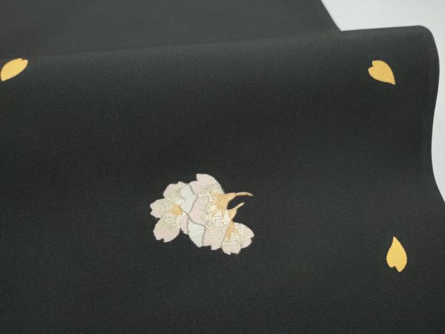 平和屋の平和屋着物●塩瀬　九寸開き名古屋帯　刺繍　舞桜文　黒地　金銀糸　正絹　逸品　CABJ8797hy｜アングル3