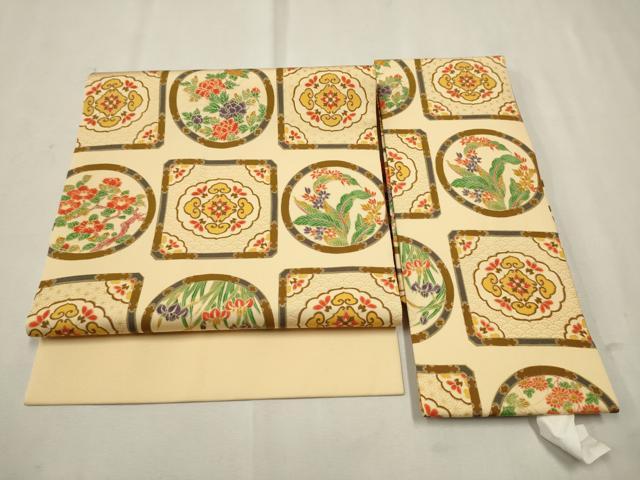 平和屋着物●塩瀬 つけ帯 花丸文 金彩 正絹 逸品 CAAT8108hy