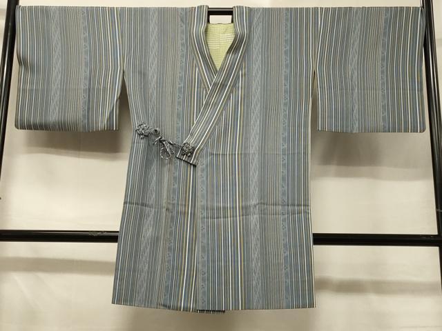 平和屋着物＃道中着　縞　桜　ロング丈　正絹　逸品　CABD7870in