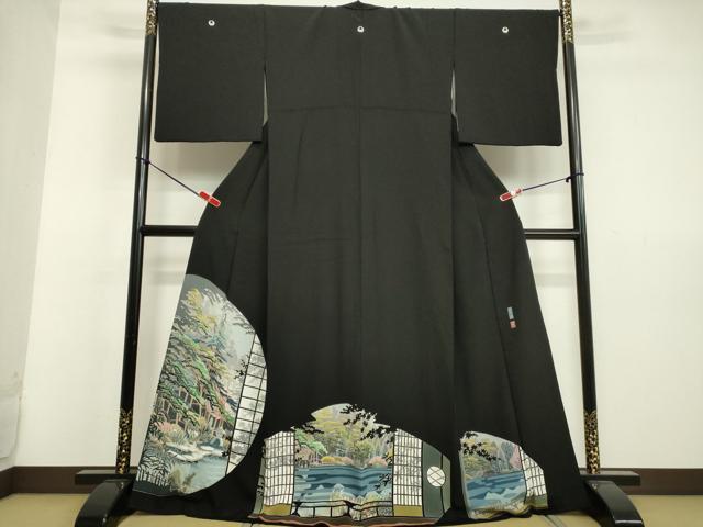 平和屋着物●本加賀友禅作家 西尾翠峰 黒留袖 風景文 亀甲橋 正絹 逸品 DAAU0853tw