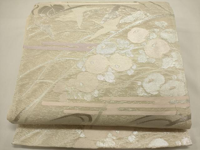 平和屋着物＊夏物 六通柄袋帯 飛鳥草花文 銀糸 正絹 逸品 DABH1703cd