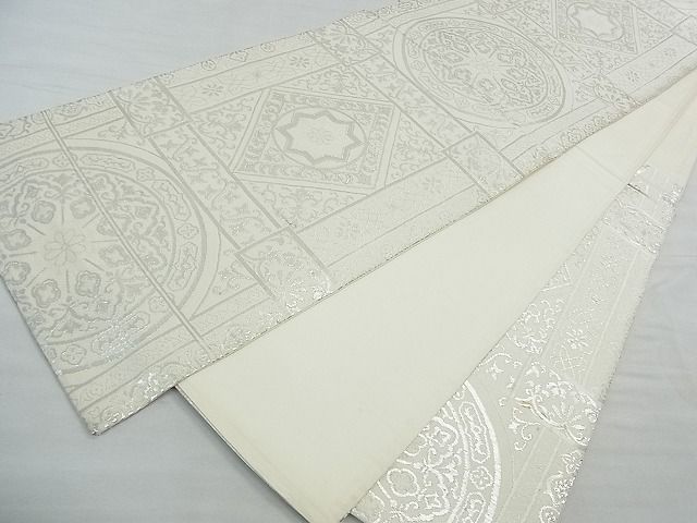 平和屋着物◎六通柄袋帯　菱花唐草文　銀糸　逸品　CAAE2327yk