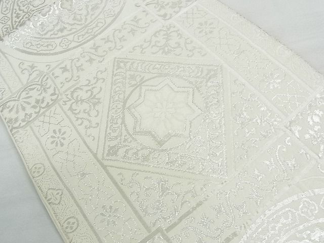 平和屋着物◎六通柄袋帯　菱花唐草文　銀糸　逸品　CAAE2327yk
