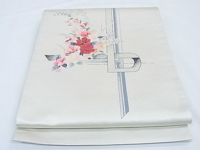 平和屋着物■太鼓柄袋帯　手描き　吉祥草花文　銀糸　逸品　CAAF7690th