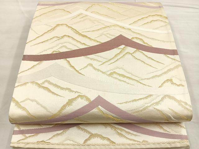 平和屋着物◎六通柄袋帯　唐織　遠山文　金糸　正絹　逸品　BAAM2624ea