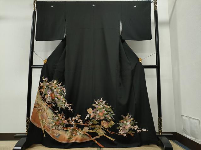 平和屋着物■豪華黒留袖 鬘帯文箱飛鶴牡丹花車文 暈し染め 金彩 正絹 逸品 CAAL9745yc