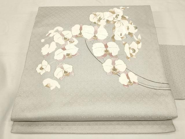 平和屋着物●中国人間国宝　将雪英　九寸名古屋帯　刺繍　胡蝶蘭　金糸　正絹　逸品　CABD4044dy