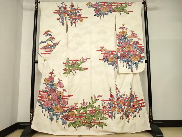平和屋着物●豪華振袖　紅型　エ霞花文　正絹　逸品　AABI5120ck