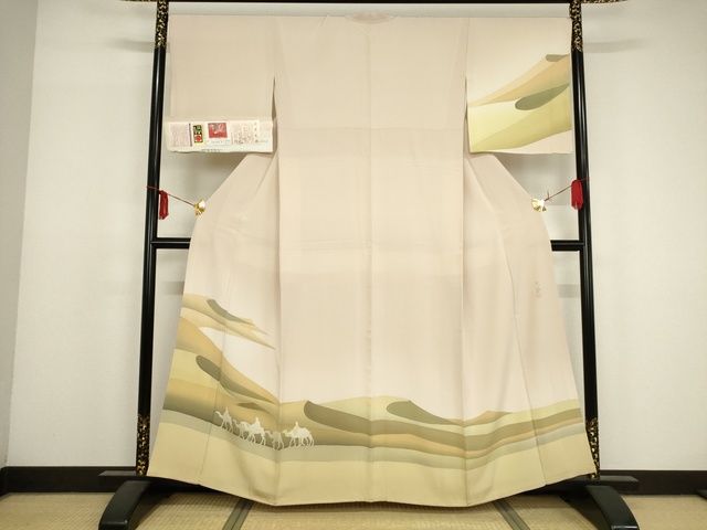 平和屋本店■極上　本加賀友禅作家　石田巳代治　訪問着　シルクロード　ラクダ　砂漠　証紙付き　灰梅..