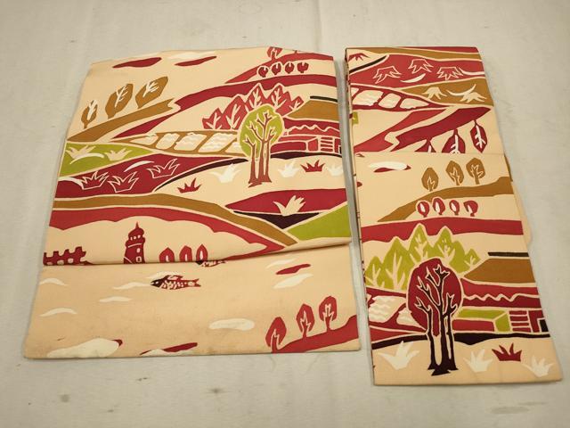 平和屋着物◎つけ帯　風景文　正絹　逸品　CAAV0354qe(4)