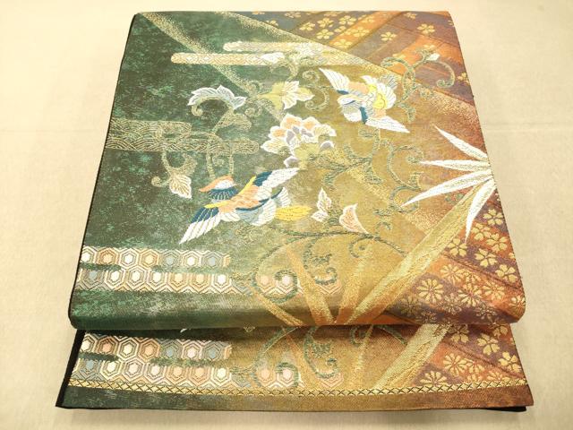 平和屋着物◎六通柄袋帯 唐織 鴛鴦更紗花文 金糸 正絹 逸品 AAAO8678fw