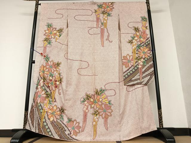 平和屋着物●豪華振袖 駒刺繍 絞り 舞花文 金彩 正絹 逸品 AAAY0281zg