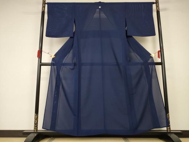 平和屋着物＊夏物　色無地　絽　濃藍色　正絹　逸品　AABA2829jd