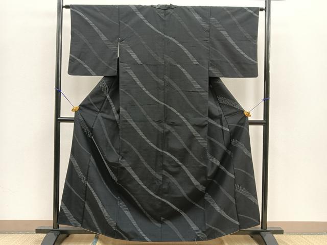 平和屋着物■上質な紬　斜線文　正絹　逸品　BAAR6888me