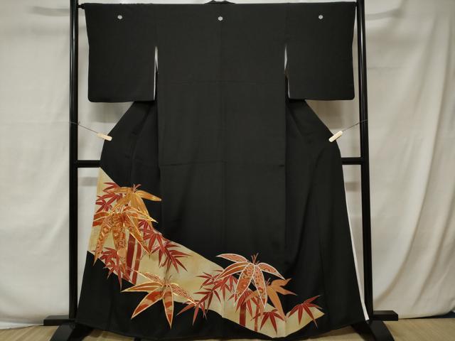 平和屋着物■豪華黒留袖　駒刺繍　笹竹　花唐草文　暈し染め　金彩　正絹　逸品　CAAX3770ev